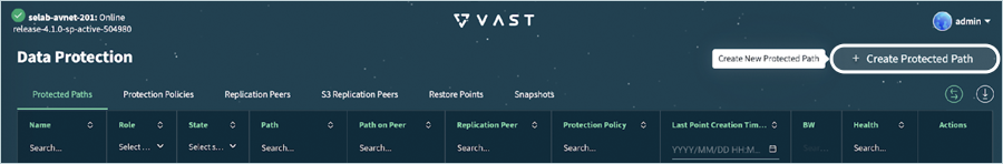 Vast Data Guide - Create protected path screen
