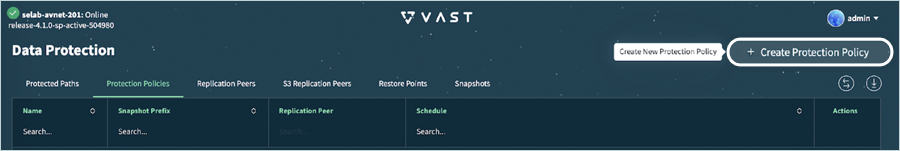 Vast Data Guide - Create protection policy screen