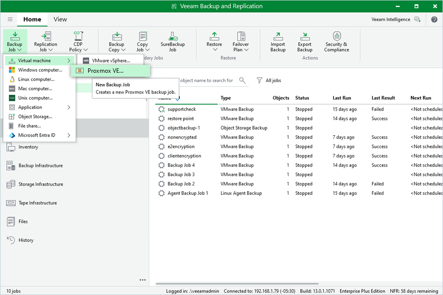 Veeam Proxmox Guide - select Proxmox VE