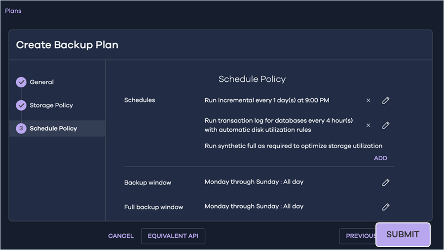 Commvault cloud guide - Configure schedule policy and submit
