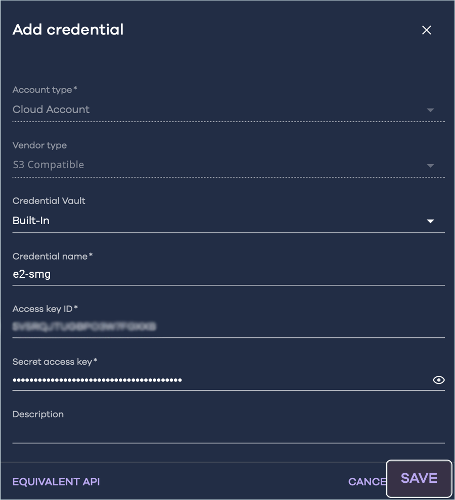 Commvault cloud guide - Enter credential and save