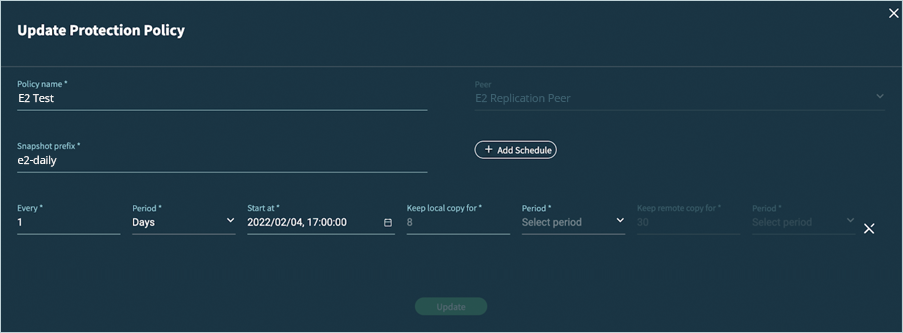 Vast Data Guide - Snapshot prefix and create screen