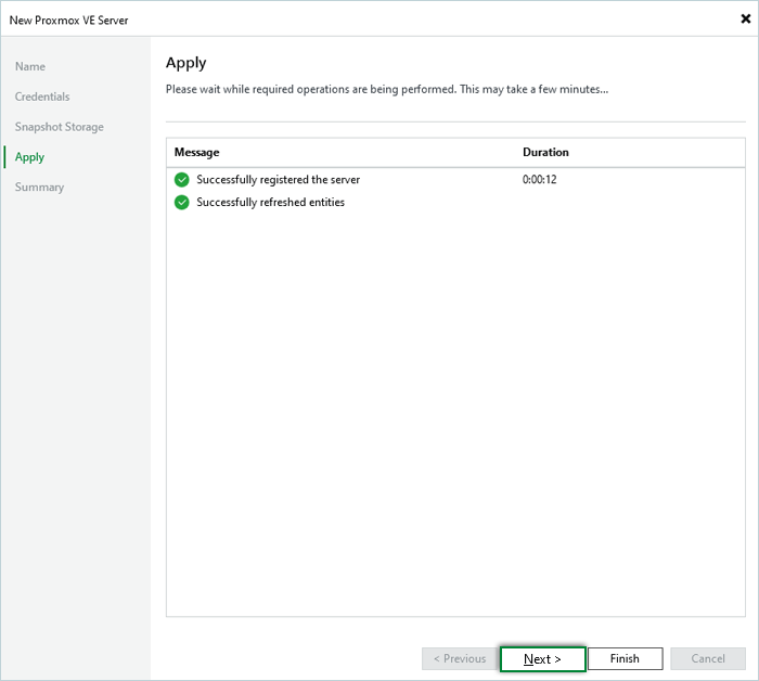 Veeam Proxmox Guide - click next in apply tab