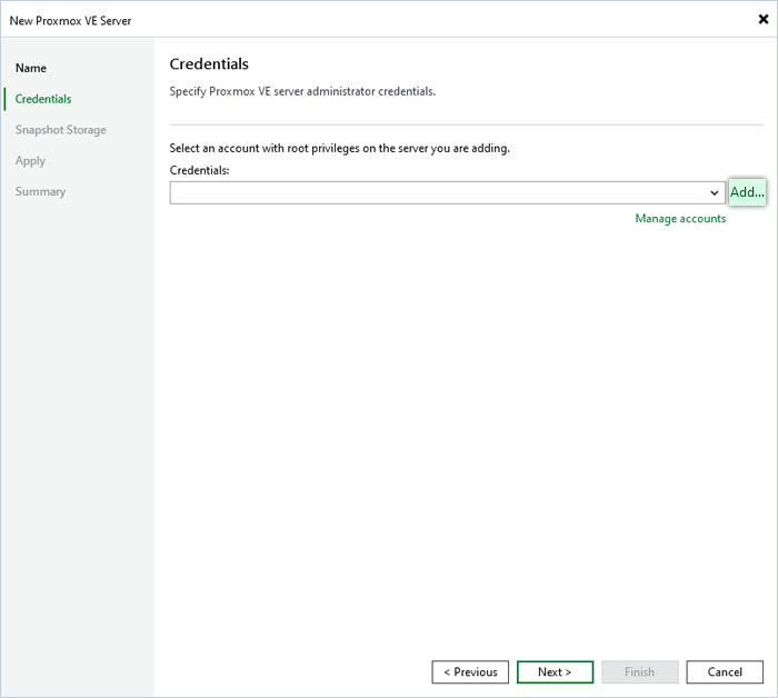 Veeam Proxmox Guide - add Proxmox credentials
