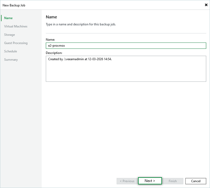 Veeam Proxmox Guide - enter job name click next