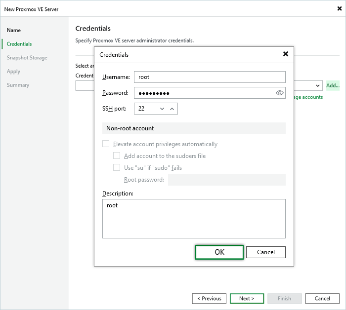 Veeam Proxmox Guide - enter details and click OK