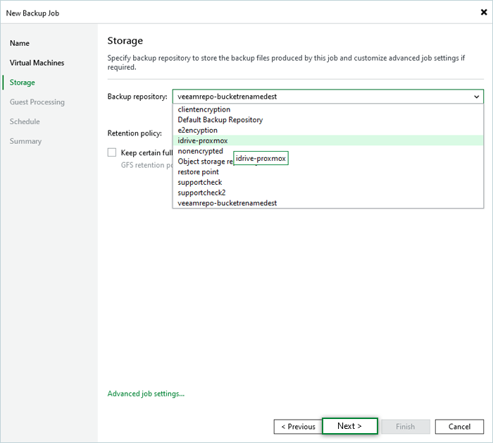 Veeam Proxmox Guide - storage tab select next