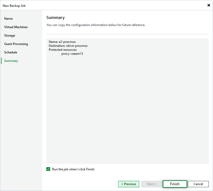 Veeam Proxmox Guide - summary tab click finish