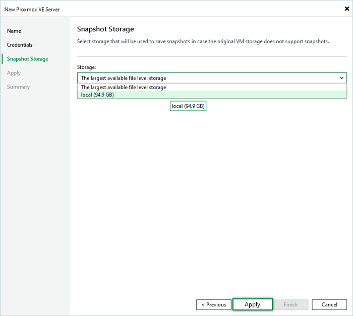 Veeam Proxmox Guide - snapshot click apply