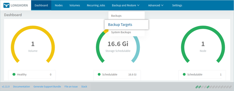 Select backup targets list in the Longhorn console