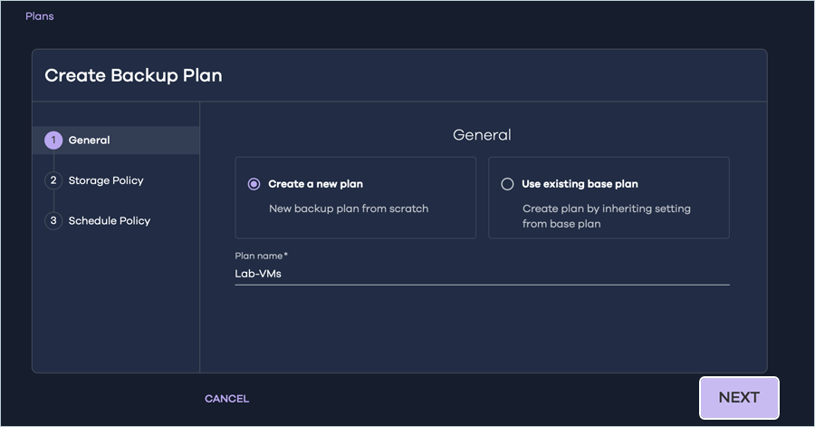 Commvault cloud guide - Create new plan and click next