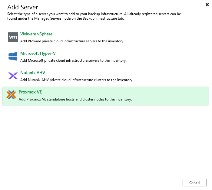 Veeam Proxmox Guide - select Proxmox VE